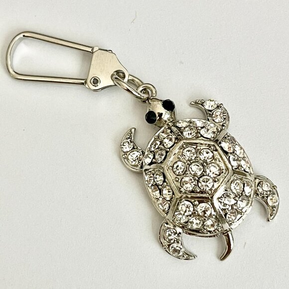 Crystal Sea Turtle Keychain Zipper Pull Purse Charm Backpack Silver Tone Moving - Picture 3 of 10